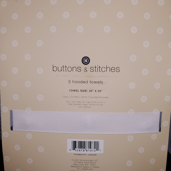 BUTTONS & STITCHES 3 Pack Elephant Hooded Towels for Baby Boys. Gift Set - Picture 3 of 3